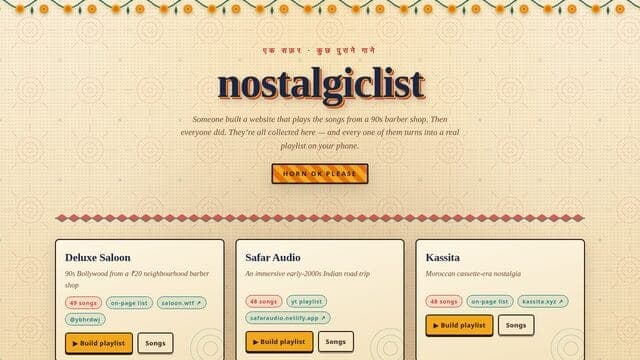 Nostalgiclist website screenshot